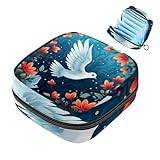 JAVENPROEQT Portable Sanitary Napkin Storage Bag, Menstrual Cup Pouch Feminine Menstruation Pads Bag for Teen Girls, Tampons First Period Kit, Peace Dove and Colorful Flowers