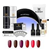 Bluesky Gel Nail Polish Starter Kit with Professional 24W Uv Led Lamp, Top & Base Coat, 6 Colours, Red, Purple, Pink, Brown, Cleanser & Acetone Remover, Wipes, Foil Wraps, Cuticle Oil, File & Buffer