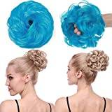 Thick Hair Donut Scrunchie Hair Bun Updo Hairpiece Scrunchy Wavy Curly Messy Hair Ribbon Hair Chignons Ponytail Extension [Blue]