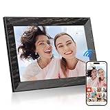 BYYBUO 10.1 Inch WiFi Digital Photo Frame, 1280 x 800 IPS Touchscreen Digital Picture Frame, 16G Walnut brown, Share Photos or Videos via the Frameo App(No Built-in Battery)