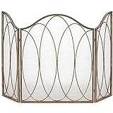 Spark Protection Extra Large Gold Arch Fireplace Screen with Mesh Cover, 3 Panel Baby Safe Fire Screen Spark Guard for Open Fire/Gas Fires/Log Wood Burner Anniversary