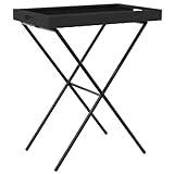 vidaXL Black Folding Poly Rattan Tray Table - Portable Outdoor Side Table with Removable Top and Foldable Steel Frame for Patio, Garden, Deck