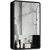 Mirror Cabinets Bathroom Medicine Cabinet with Mirror Bathroom Wall Cabinet Wall-Mounted Lockers with Double Mirror Doors Polished Stainless Steel (Black 50 * 75 * 14cm)