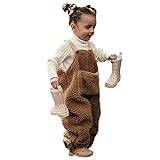 Flannel Suspender Trousers Jumpsuit Baby Girls/Boys - Cotton Blend - Plush Dungarees with Buttons Unisex Winter Trousers with Braces (Brown, 120)