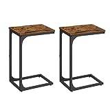 VASAGLE Set of 2 C-Shaped Side Table, Bedside Table, Sofa Side Table, Coffee Table, with Metal Frame, Industrial, for Living Room, Bedroom, Rustic Brown and Black LET354B01