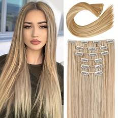 24 Inch Dark Blonde Clip-in Extensions With High Gloss And Thick Hair - Natural Soft Synthetic Fiber For Women - 6 Pieces - Golden
