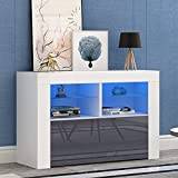 Panana 100cm TV Stand Storage Unit Sideboard LED Lighted TV Console with Storage Cabinets & Open Glass Shelf, Media Console Fit For 32 40 43 inch 4k TV (Grey)