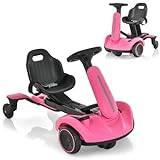 COSTWAY Electric Ride on Drift Car, 6V Battery Powered Racing Kart with 2-Position Adjustable Seat, 360° Spin Wheels, Horn, 2 Speeds Go Kart for Kids Aged 3-8 Years Old (Pink)