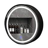 LoJax Lighted Bathroom Mirror Cabinet, Round Wall-Mounted Medicine Storage Organizer Cabinet with Smart Touch, Bathroom Vanity Mirror, Switch Illumination (Black Tricolor 70cm)