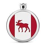 Canada Moose Flag Round Hip Flask for Liquor Portable Stainless Steel Pocket Wine Flask With Lid For Men Women 5 OZ