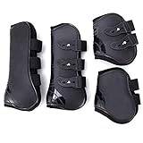 Horse Boots set of 4,Tendon Protector Adjustable Horse Jump Protection Front Rear Pair of Robust Elastic PU Horse Front Hind Leg Boots for the front legs,Black,XL