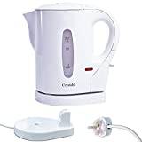 Crystals White Plastic Electric Travel Kettle with Transparent Design, 1 Litre Capacity, Stainless Steel Heating Element, Boil Protection, Auto Shut Off & External Water Gauge - 830 Watt (Pure White)