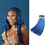 Blue Micro Ring Human Hair Extensions,Long Micro Loop Hair Extensions Real Human Hair Micro Link Blue Hair Extensions Straight,100g 100 Strands,22inch