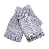 Flip Gloves Winter Top Knitted Warm Children Kids Mittens Fingerless Convertible Baby Care Baby Bath Stuff (Grey, One Size)