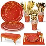 Nkaiso Party Tableware 20 Guests Burgundy Gold Kids Birthday Decoration Party Accessories Set Includes Paper Plates Napkins Cups Knive Fork Spoon for Wedding Shower Engagement Wedding