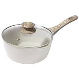 Rainberg Saucepan with Lid, Nonstick Milk Pan Suitable with Induction, Gas and Electric Hobs, Cooking Pot with Pour Spout. (Beige, 18cm)
