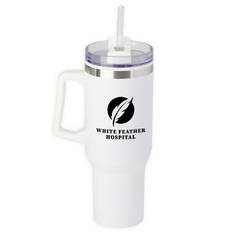 White Epic Stainless-Steel/Plastic-Lined Tumbler 40 oz. with Handle - One-Color Personalization Available
