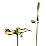 Tub Taps, Wall Mounted Brass Shower Taps Brushed Gold Bathtub Faucets Set with Handheld Shower, for Suitable Bathroom Luxury Shower Set,B ()