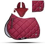 Numnah Horse Saddle Pad With Matching Ear Bonnet (Full, Maroon)