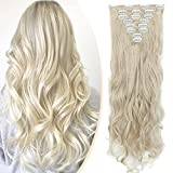 S-noilite 17-26 Inches(43-66cm) 8pcs Long Full Head Clip In Hair Extensions Extension Sexy Lady Fashion Choice 60 Colours (24 Inches-Curly, Ash Blonde & Bleach Blonde)