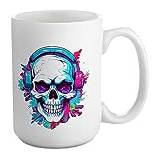 Shopagift Skull Headphones Mug Dj Gothic Music Punk Emo White 15oz Large Gift Ceramic Cup