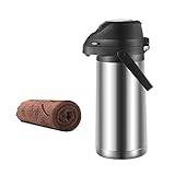LEIYAN Thermal Coffee Airpot Carafe,Insulated Thermos with Pump Beverage Dispenser,24-Hour Hot and Cold Insulation,Stainless Steel Urn for Tea, Water, Coffee, Iced Drinks (Color : Silver, Size : 4L)