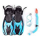 Two Bare Feet Snorkel, Mask and Fins/Flippers PVC Diving Set (Kids) With Anti Fog and Wide View Mask, Anti-Leak, Tempered Glass- Scuba Dive Snorkelling Sets (S-M Childs 9-13, Aqua)