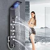 Stainless Steel Shower Panel Tower System,LED Rainfall Waterfall Shower Head 6-Function Faucet Rain Massage System with Body Jets