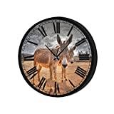 Donkey 2 Animals Wall Clock Black 10 Inch Non-Ticking Silent Abs Decorative Clocks Modern Round Clock For Living And Dining Room, Bedrooms, Office, Kitchen, Class Room