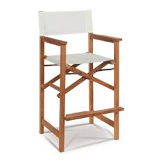 Discontinued Curated Maison Captain Bar Foldable Teak Outdoor Bar Stool With Arms And A White Textilene Fabric