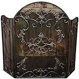 Spark Protection 3 Panel Fireplace Screen Scrollwork Fire Place Doors, Large Classic Spark Guard for Open Fire/Gas Fires/Log Wood Burner, Vintage Gold Anniversary