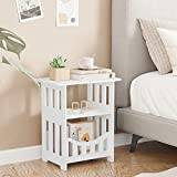 Dripex White Bedside Table, Small End Table with Storage Shelf Basket, Side Table Small Spaces, Slim Coffee Tables, White Nightstand, Sofa Table for Living Room, Bedroom, Bathroom, Balcony