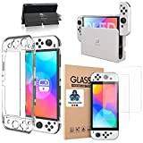 ExtremeGripPro Switch OLED Bundle Case Tempered Glass Dockable for Nintendo Switch OLED, Slim Clear Hard PC Protective Case Cover, Ultra Protection