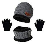 Kids Fleece Scarf Warm Kids Hat Scarf Gloves Three Piece Warm Set Knit Gloves (Grey, One Size)