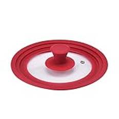 Pan Lid,Pot Lid 28-30-32cm Frying Pan With Lid Multifunctional Glass Lid Wok Pan Lids Covers Glass Round Pan Lid Silicone Glass Pan Covers (Color : Red lid, Size : 22-24-26cm)