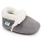 Dotty Fish Suede Baby Slippers. Warm Fleece Lined. Toddler Young Kids Shoes. Non-Slip Soft Sole. Boys Girls. Soft Grey. 2-3 Years (8 UK Child)