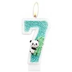 Panda Happy Birthday Cake Topper Number 7 Candle, Panda Bear 7th 4th Birthday Cake Decoration Animals Theme Party Supplies for Boys Girls Kids (7th Green)