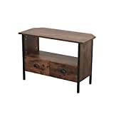 Kingwudo® Retro Industrial Style Corner TV Units TV Stand Cabinet with 2 Drawers and Shelf Rustic Corner Cabinet Storage Units for Living Room