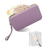 Silicone Makeup Brush Holder Travel Makeup Brush Bag, Elegant Cosmetic Brushes Pouch Bag with Zipper, Sleek Travel Makeup Tools Organizer Bag (Purple-Large)
