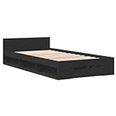 vidaXL Bed Frame, Bed with Drawer for Bedroom, Bed Frame with Slatted Frame, Bedroom Bed Single Bed, Black, 90 x 190 cm, Wood Material