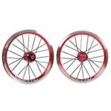 ABOVEHILL Bike Wheelset 14/16 Inch BMX Bicycle Wheels Double Layer Alloy Rim V Brake Quick Release Wheel Single Speed 9T Hub 20 Holes For Retrofit E-bikes (Color : Red, Size : 16") (Red 16")