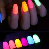 120pcs Fluorescence Fake Nails Full Cover Summer Neon Colors Short Coffin Glue On Nails Solid Colors For Nail Art Diy Manicure Glow In The Dark