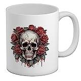 Shopagift Skull Roses Mug Gothic Emo Biker Rock Head White 11oz Large Gift Ceramic Cup