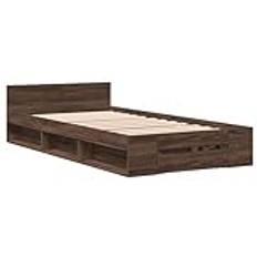 vidaXL Bed Frame, Bed with Drawer for Bedroom, Bed Frame with Slatted Frame, Bedroom Bed, Single Bed, Brown Oak Look, 90 x 190 cm, Wood Material