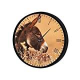 Donkey Lying In Wild Flowers Wall Clock Black 12 Inch Non-Ticking Silent Abs Decorative Clocks Modern Round Clock For Living And Dining Room, Bedrooms, Office, Kitchen, Class Room