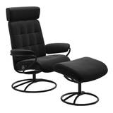 Stressless London Lounge Chair With Adjustable Headrest+Stool, Black Leather | Barker & Stonehouse