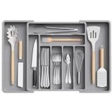Lifewit Cutlery Drawer Organiser, Expandable Cutlery Tray for Kitchen Drawer, Adjustable Utensils and Silverware Holder, Plastic Flatware Spoons Forks Knives Holder Storage Insert, Large, Gray