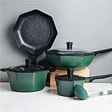 PACUM Octagonal Cookware Set Non-Stick Wok Pan Pan Pan Induction Cooker Gas Stove Casserole Kitchen Hot Pot Pot Set (Color : Argento, Size vision