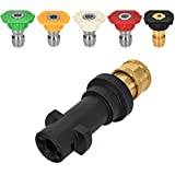 Nramwell Pressure Washer Adapter, 1/4'' Quick Connect Fitting Compatible with Karcher K2-K7, Including 5PCS Multi-Degree Pressure Washer Nozzles, Complete Accessories Kit Car Wash, Courtyard Cleaning