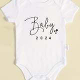 "baby 2024" Print Cute Comfy Cotton Baby Bodysuit, Funny Pregnancy Reveals Gifts